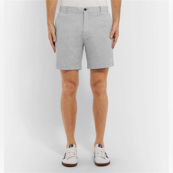 Club Monaco Baxter Slim-Fit Stretch Linen & Cotton-Blend Chambray Shorts - Gray - Picture 2 of 9